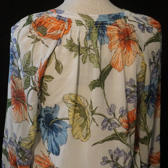 Daniel Rainn White Multi-Color Floral Print Sheer ¾ Sleeve Blouse Women’s Small - Picture 5 of 9